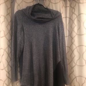 Asymmetric metallic cowl sweater top